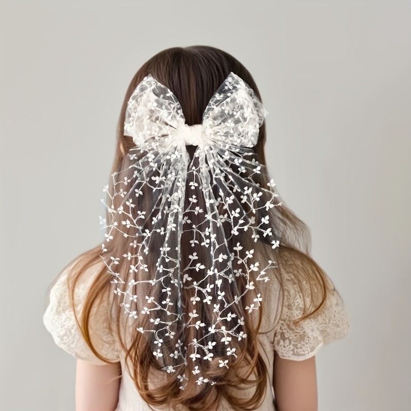 ✨ Lace Bow Spring Hairpin | Sweet Fairy Embroidery Long Ribbon Hairpin for Women, Cute Bow Hair Accessory