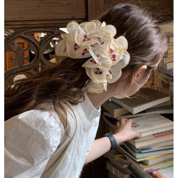 ✨ Women's Double-Layered Embroidered 3D Hair Scrunchie | Luxury Hair Accessory