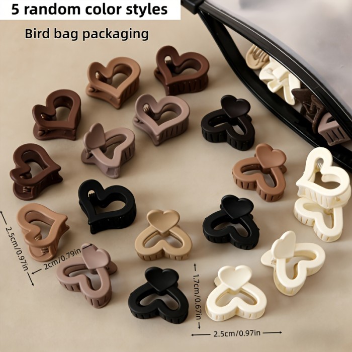 20Pcs Milky Coffee Matte Heart Mini Hair Clips | Sweet & Minimal Hair Accessories for Bangs & Fine Hair