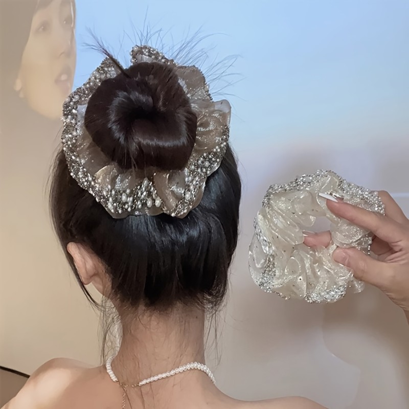 ✨ Women's Exquisite Luxury Mesh Hair Tie with Crystal Accents | Black Elastic Hair Accessory