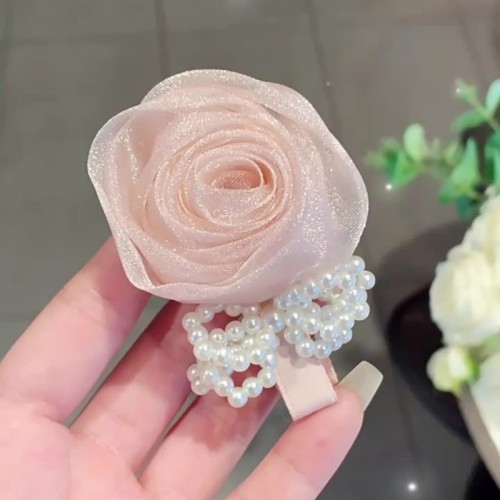 ✨ 2Pcs Pink Camellia Pearl Bow Hair Clips | Duckbill Clips for Side Bangs, Cute Hair Accessories for Travel & Gifts