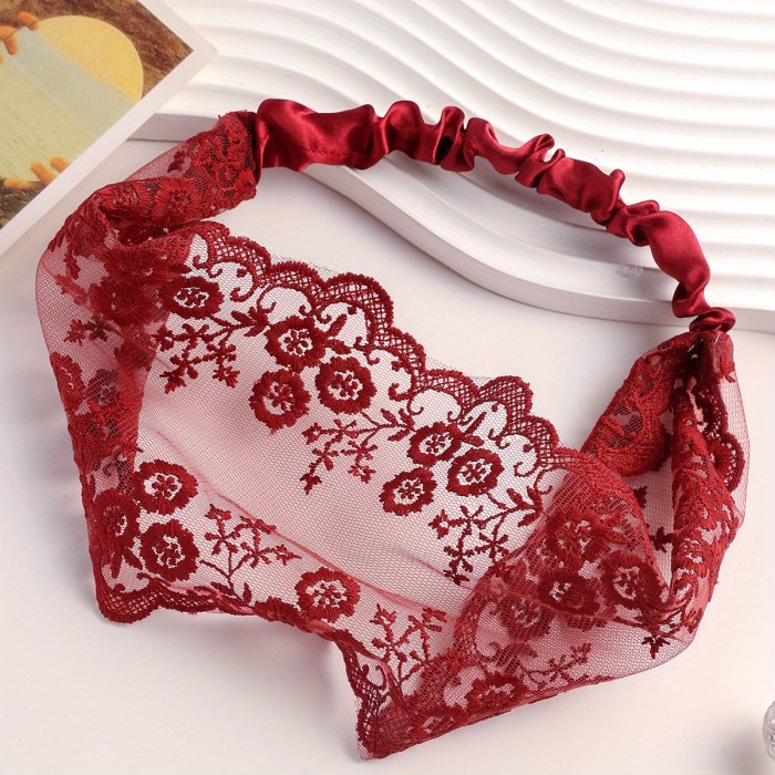 Wide Lace Hair Band Flower Embroidered Headband Stretchy Headdress For Women Female Elegant Hair Accessories