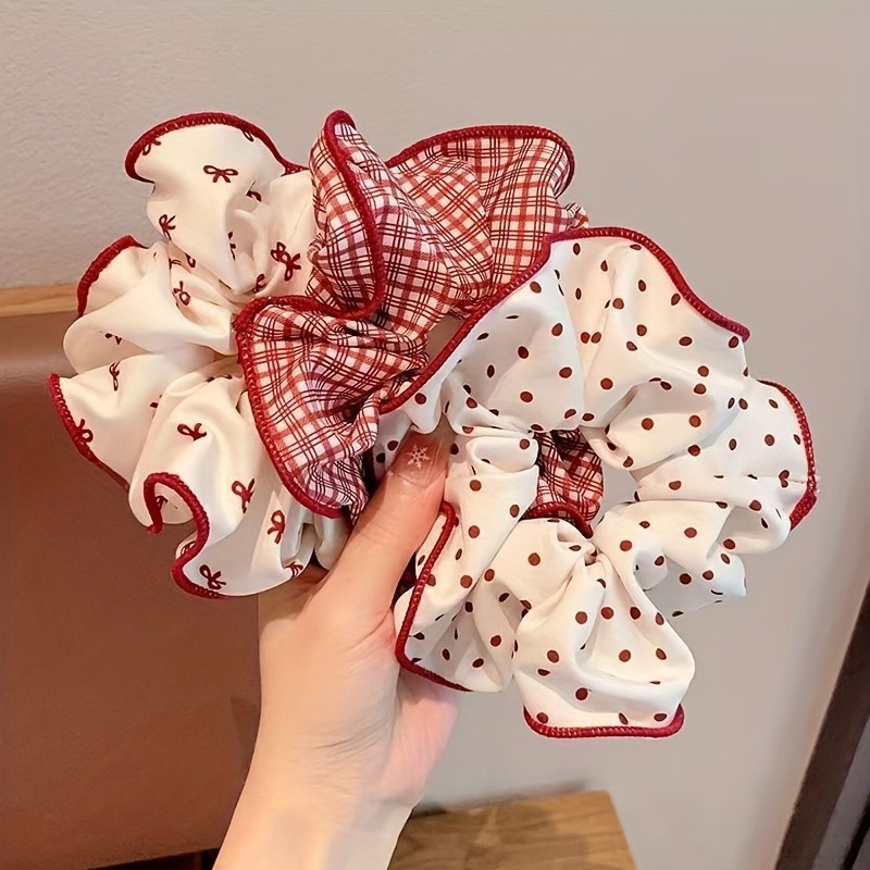 ✨ 1Pc Red Sweet Polka Dot Large Intestine Hair Tie | Premium Ponytail & Bun Hair Accessory 2026 New Red Hairband