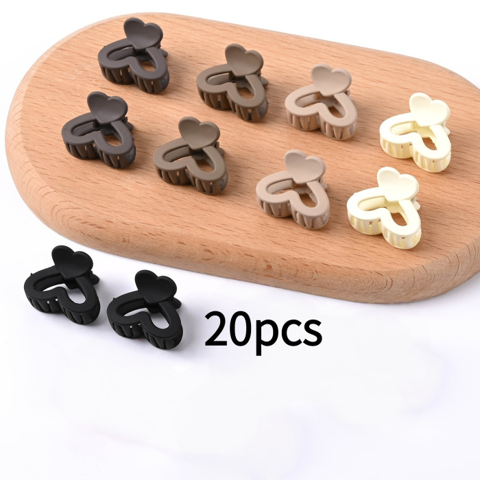 20Pcs Milky Coffee Matte Heart Mini Hair Clips | Sweet & Minimal Hair Accessories for Bangs & Fine Hair
