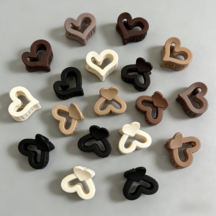 20Pcs Milky Coffee Matte Heart Mini Hair Clips | Sweet & Minimal Hair Accessories for Bangs & Fine Hair