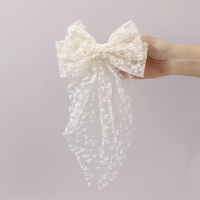 ✨ Lace Bow Spring Hairpin | Sweet Fairy Embroidery Long Ribbon Hairpin for Women, Cute Bow Hair Accessory