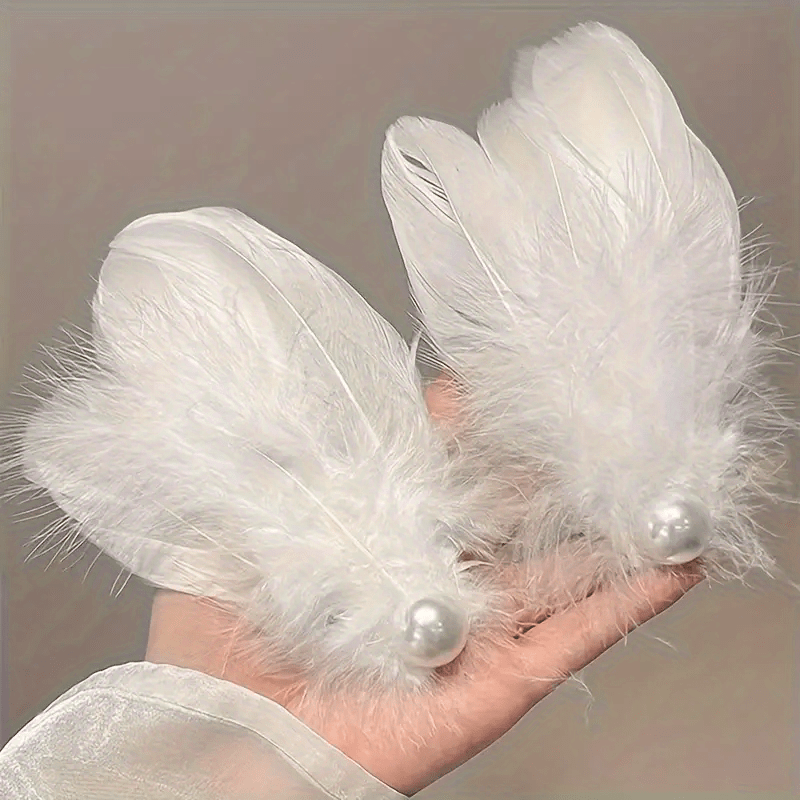 ✨ 2Pcs White Fairy Imitation Feather Hair Clips | Elegant Side Hair Accessories for Headdress Decoration