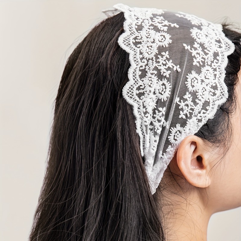 Wide Lace Hair Band Flower Embroidered Headband Stretchy Headdress For Women Female Elegant Hair Accessories