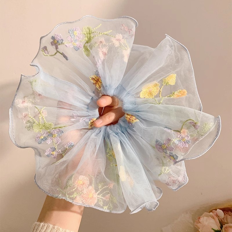 ✨ Women's Double-Layered Embroidered 3D Hair Scrunchie | Luxury Hair Accessory