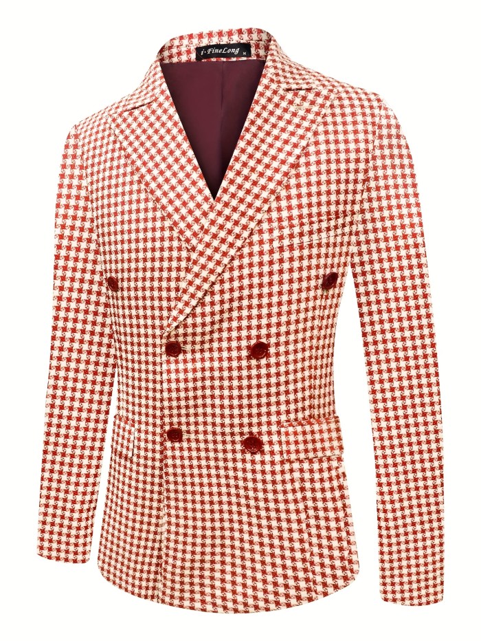 Fashionable Casual Houndstooth Men's Blazer Suitable for Commuting