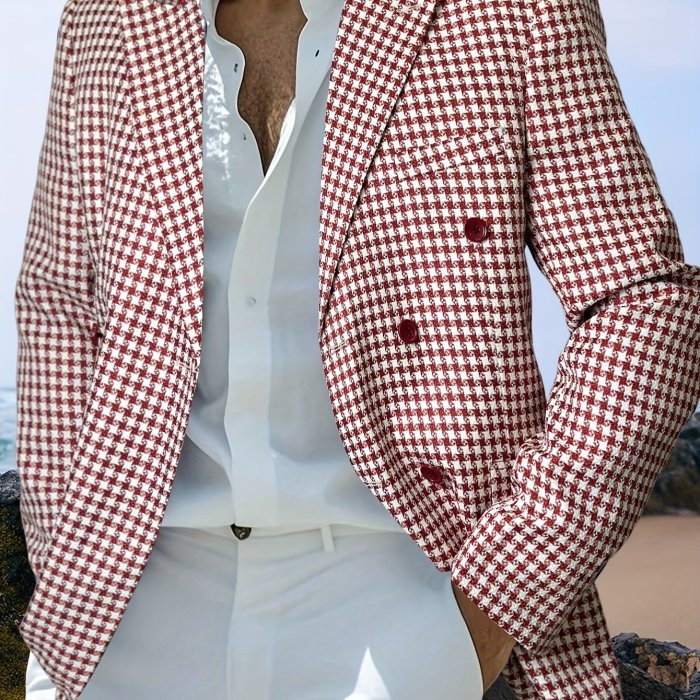 Fashionable Casual Houndstooth Men's Blazer Suitable for Commuting