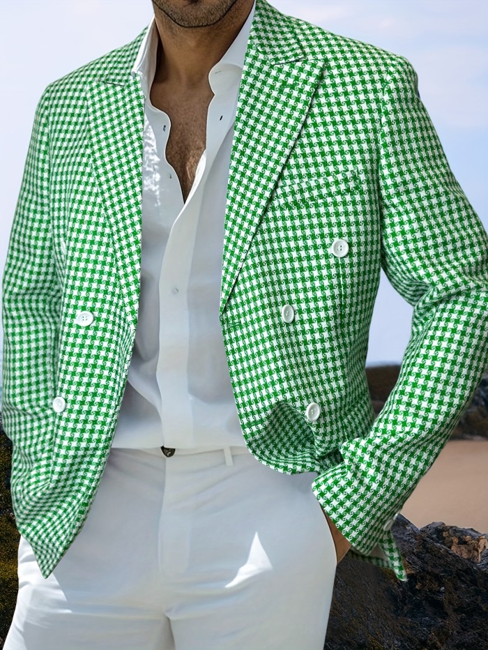 Fashionable Casual Houndstooth Men's Blazer Suitable for Commuting