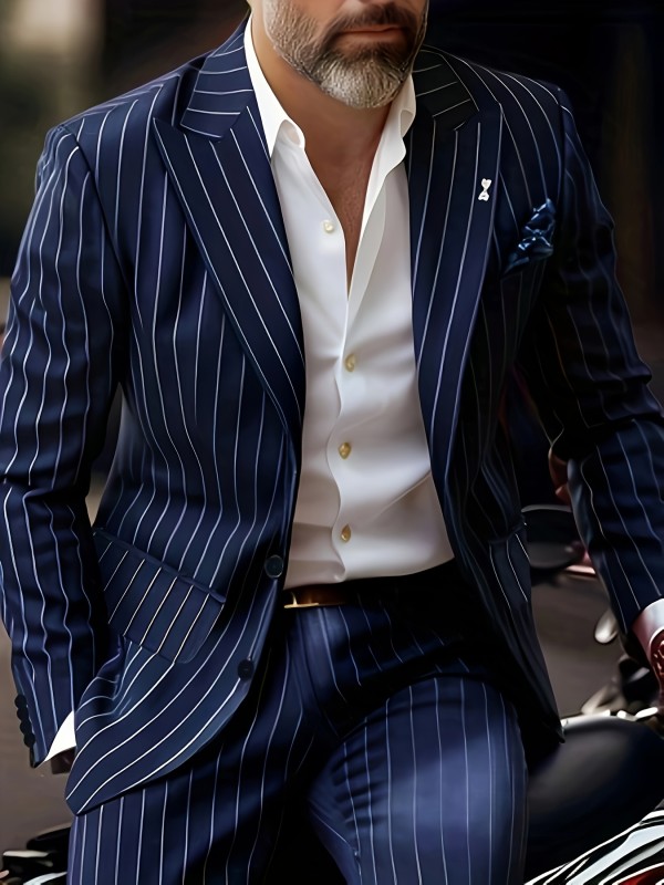 🧵 Men's Striped Suit Jacket – All-Season Light Business & Formal-Casual Blazer