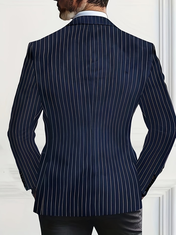 🧵 Men's Striped Suit Jacket – All-Season Light Business & Formal-Casual Blazer
