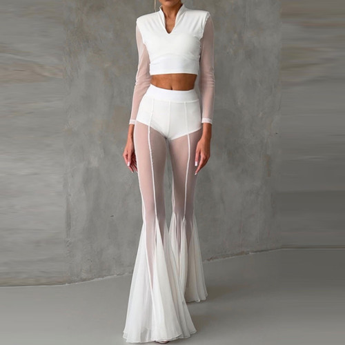 🖤 Sheer Mesh Hollow Out High Waist Flare Pants