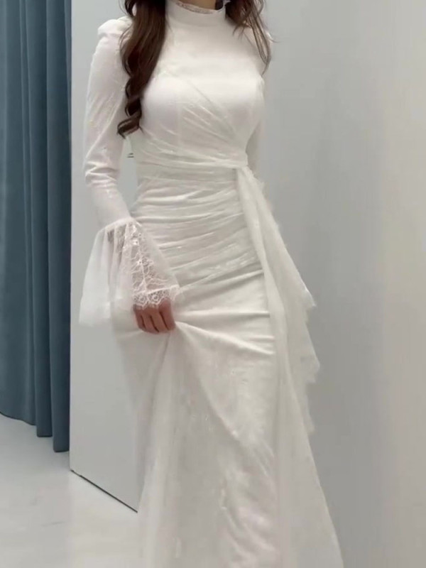 🖤 Turtleneck Lace Embroidery Splicing Slim Evening Dress