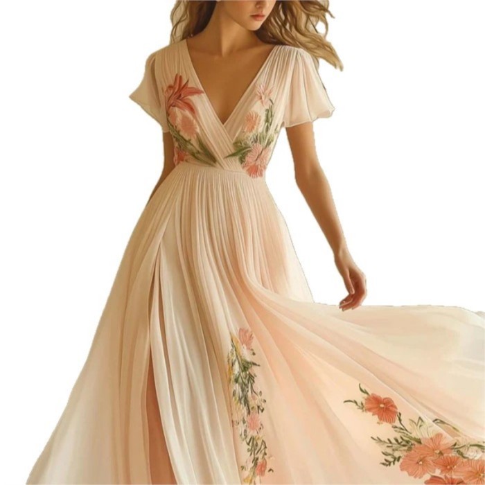 🌼 Summer Boho Floral V-Neck High Waist Dress