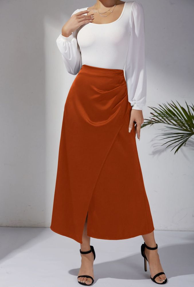 🌸 2026 Spring Autumn High Waist Slit Pleated Skirt – Slim Solid Bodycon Midi Skirt
