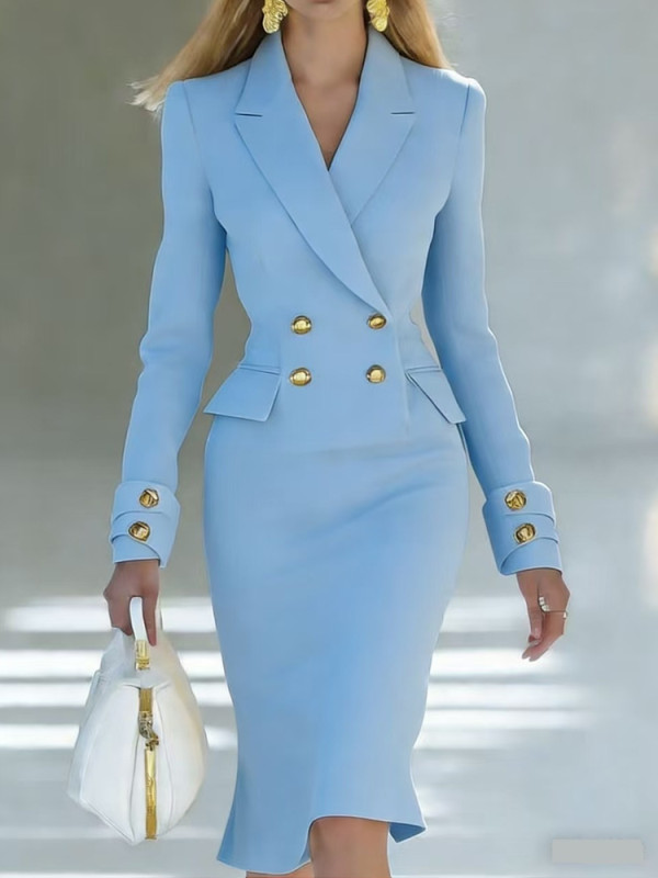 ✨ Elegant V-Neck Double Breasted Blazer Dress
