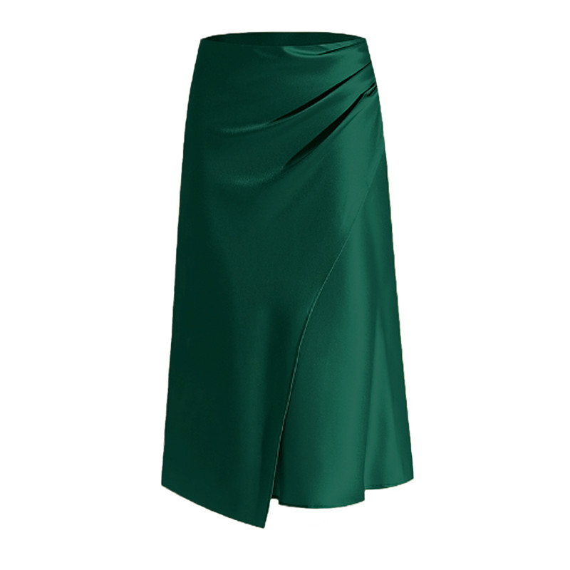 🌸 2026 Spring Autumn High Waist Slit Pleated Skirt – Slim Solid Bodycon Midi Skirt