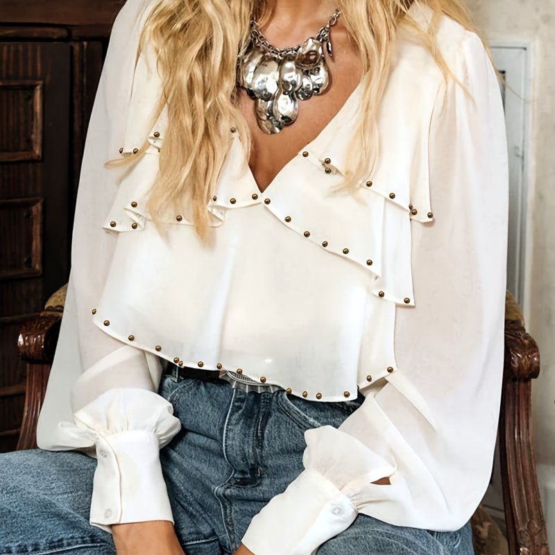 👚 Ivory White Rivet Multi-Layer Shirt