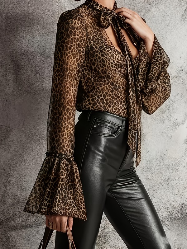 Leopard Print Ribbon Thin Top \