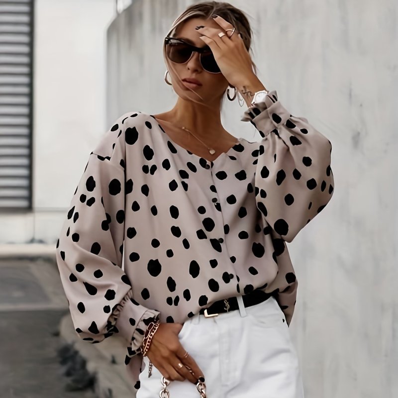 ⚫️ White Polka Dot Button-Up Loose Shirt