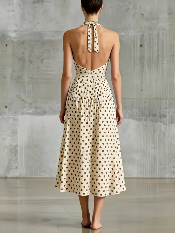 Elegant And Comfortable Polka Dot Print Halter Dress for Spring And Summer Outfits