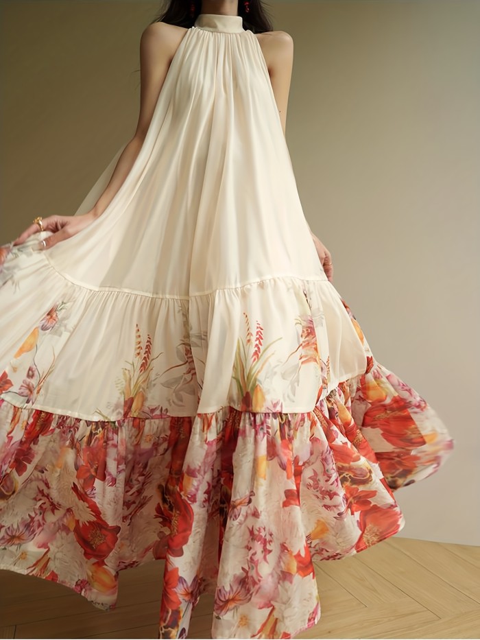 🌴 Floral Print Tie Waist Beach Vacation Dress