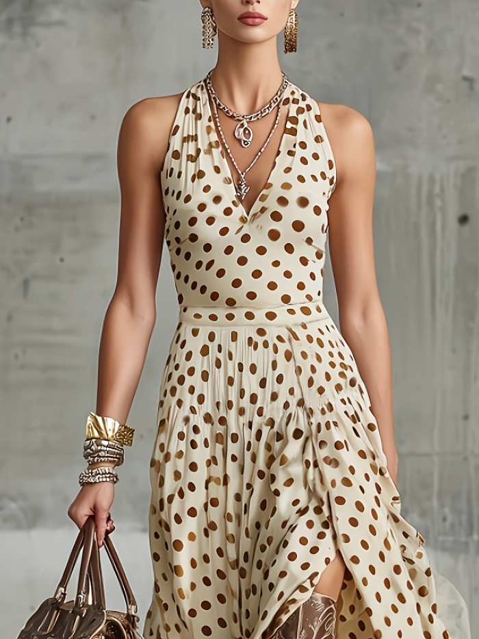 Elegant And Comfortable Polka Dot Print Halter Dress for Spring And Summer Outfits