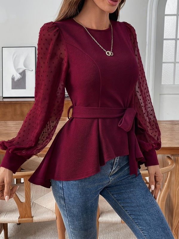 New Autumn\u002FWinter Sleeve Patchwork Solid Color Top