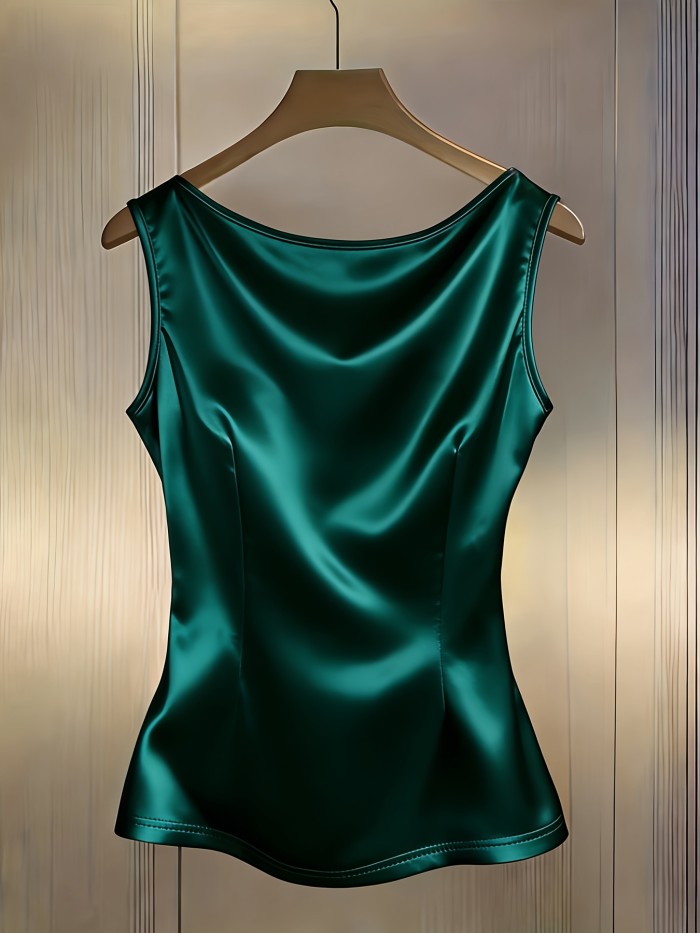 Women'S Fashion Gilded Streaming Light Light Luxury Drape Neck Ruched Slim Fit Satin Sleeveless Vest Sleeve Shirt