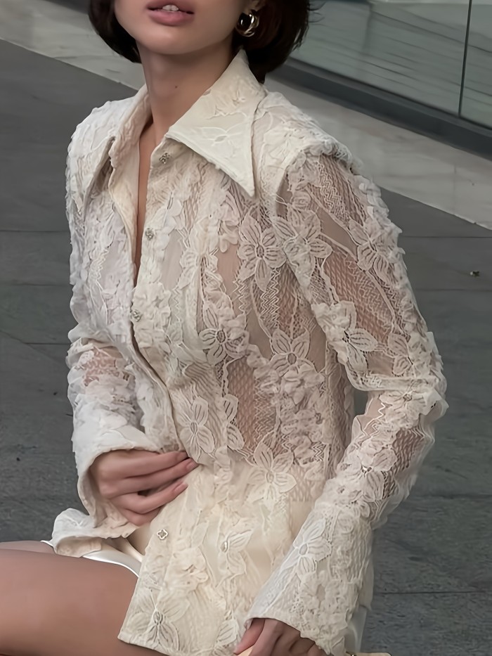 Vintage Lace-trimmed Blouse with a Unique Floral Lace Top