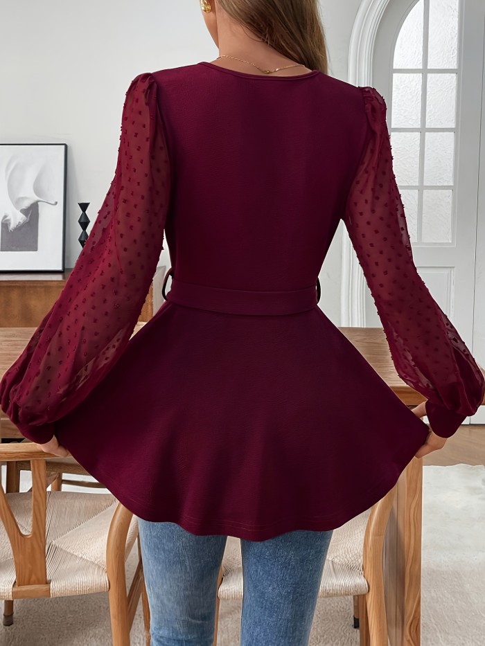 New Autumn\u002FWinter Sleeve Patchwork Solid Color Top