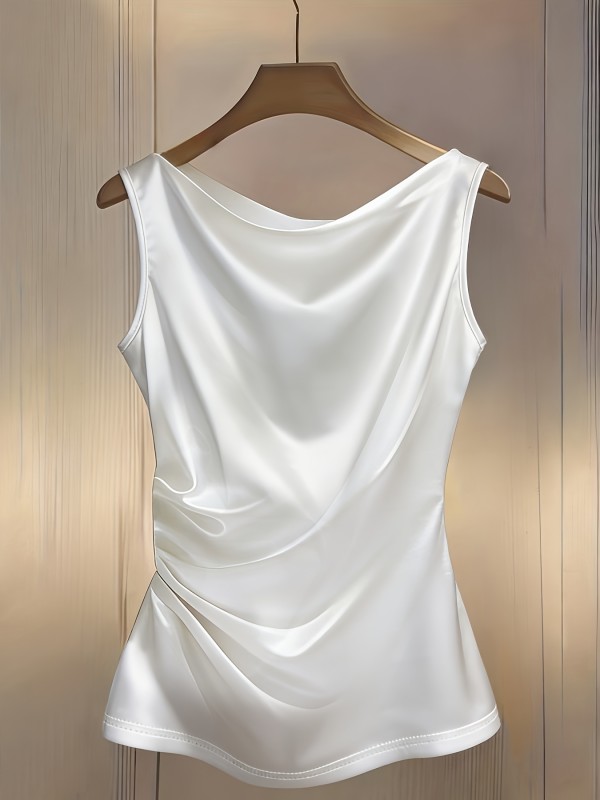Women'S Fashion Gilded Streaming Light Light Luxury Drape Neck Ruched Slim Fit Satin Sleeveless Vest Sleeve Shirt