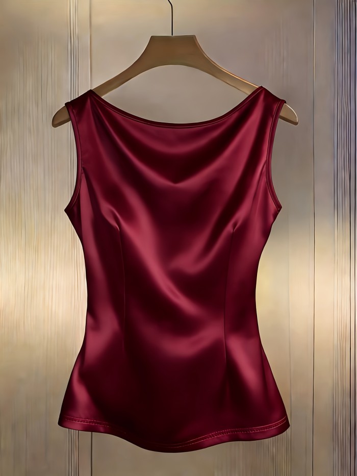 Women'S Fashion Gilded Streaming Light Light Luxury Drape Neck Ruched Slim Fit Satin Sleeveless Vest Sleeve Shirt