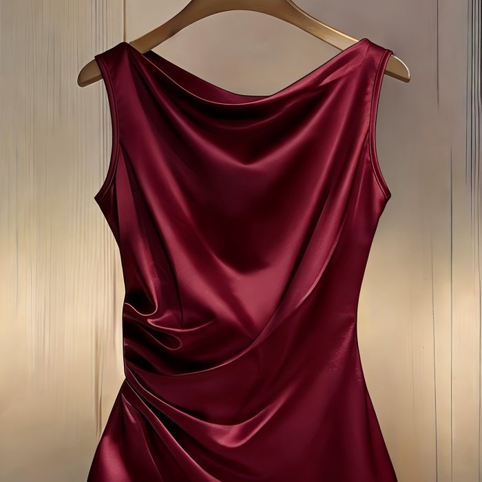 Women'S Fashion Gilded Streaming Light Light Luxury Drape Neck Ruched Slim Fit Satin Sleeveless Vest Sleeve Shirt