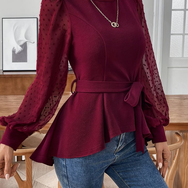 New Autumn\u002FWinter Sleeve Patchwork Solid Color Top