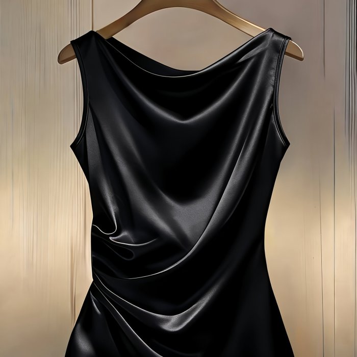 Women'S Fashion Gilded Streaming Light Light Luxury Drape Neck Ruched Slim Fit Satin Sleeveless Vest Sleeve Shirt