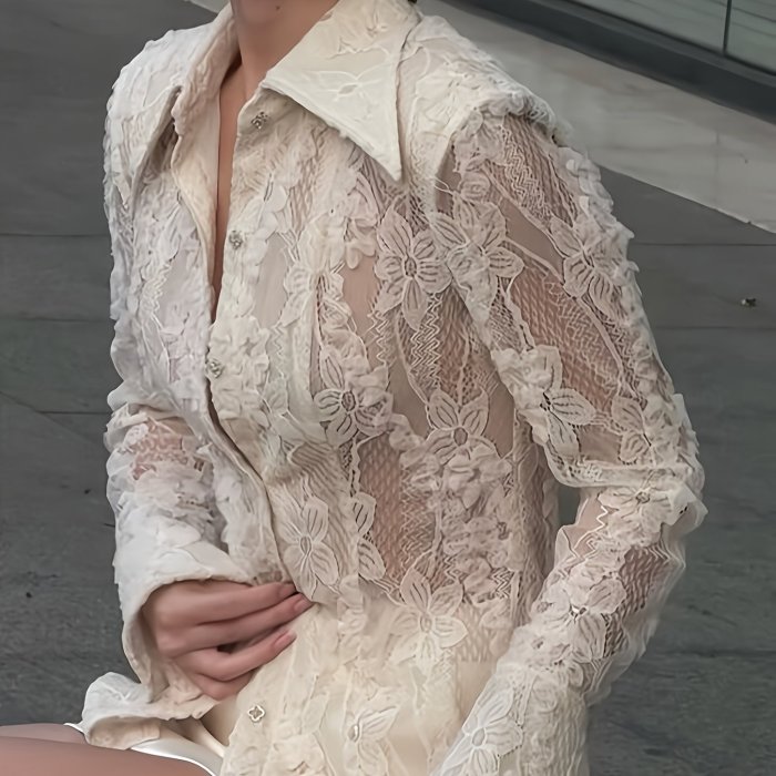 Vintage Lace-trimmed Blouse with a Unique Floral Lace Top