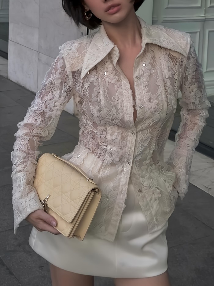 Vintage Lace-trimmed Blouse with a Unique Floral Lace Top