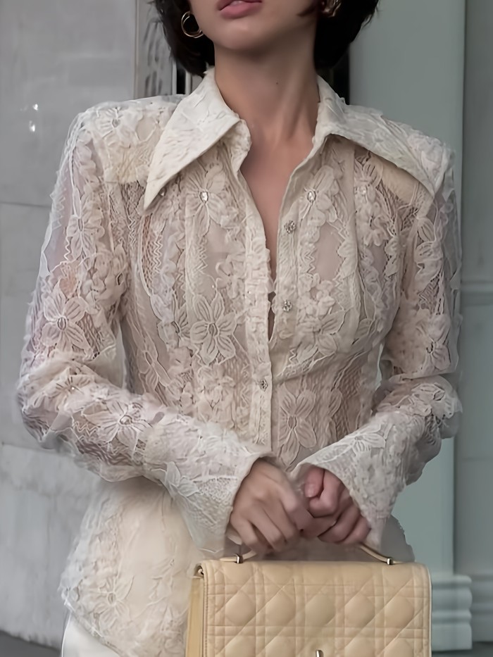 Vintage Lace-trimmed Blouse with a Unique Floral Lace Top