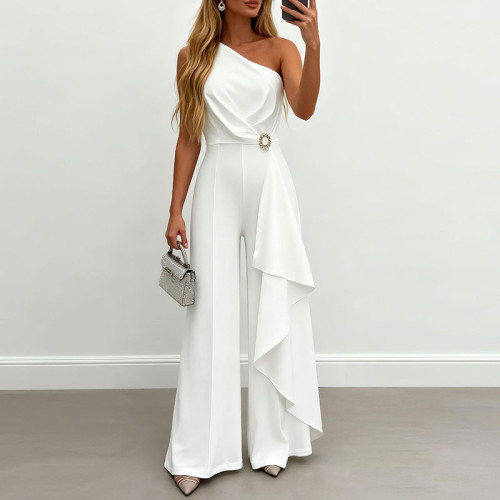 🖤 Elegant Slash Collar Sleeveless Hollow Out High Waist Wide Leg Commute Jumpsuit ✨