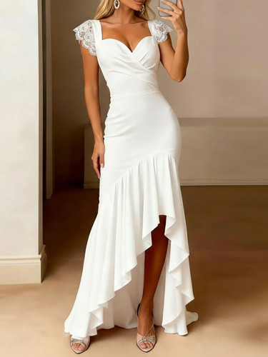 🖤 Trendy Lace Spliced Halter Sleeveless Irregular Slim Evening Party Maxi Dress 💫