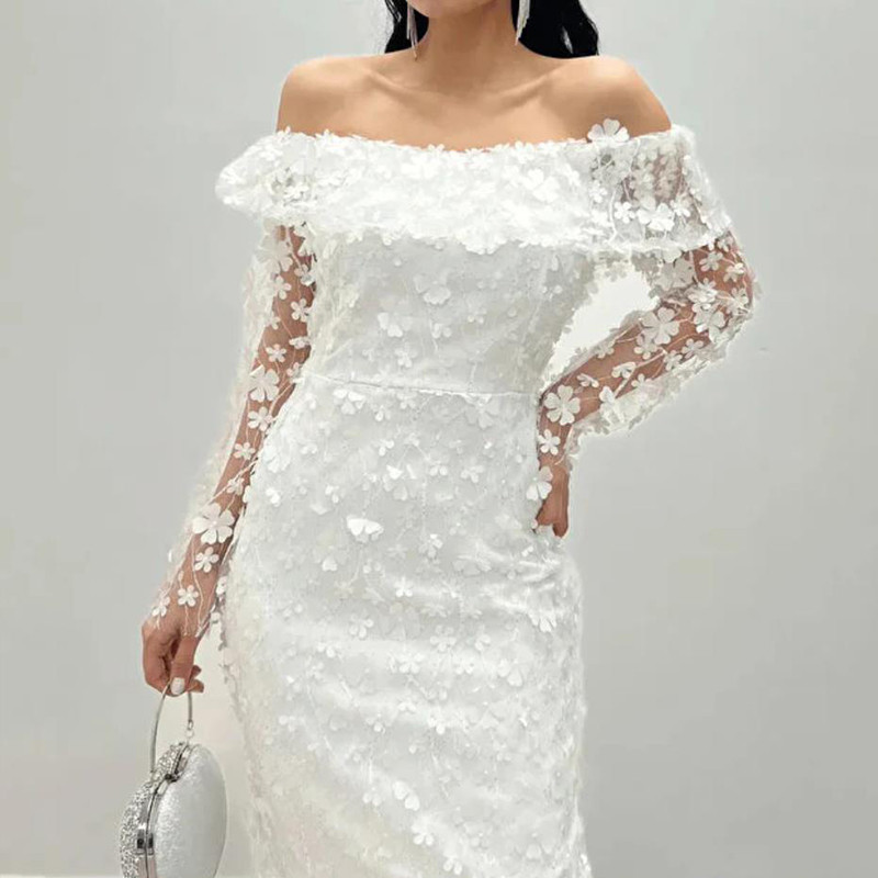 🖤 Sexy Lace 3D Floral One-Shoulder Slim Wrap Hip Evening Banquet Dress 💎