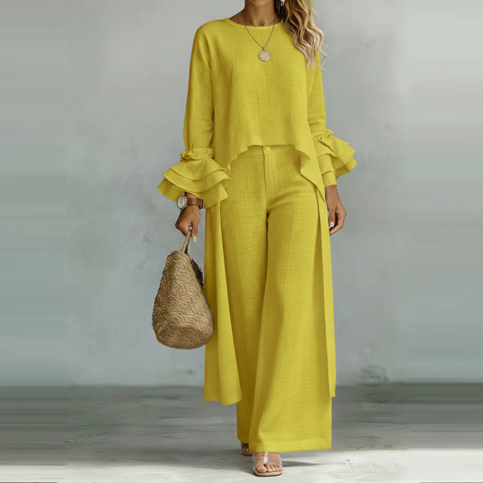 🖤 Casual O-Neck Long Sleeve Top & Pants Two Piece Set Loose Commute Outfit ☁️