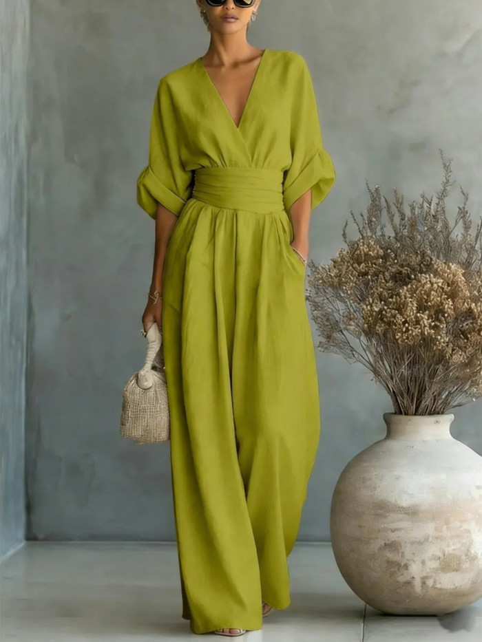 Casual Patchwork O Neck Regular Jumpsuits(4 Colors)