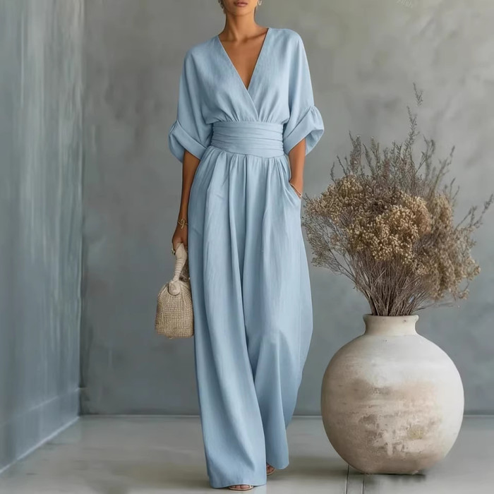 Casual Patchwork O Neck Regular Jumpsuits(4 Colors)
