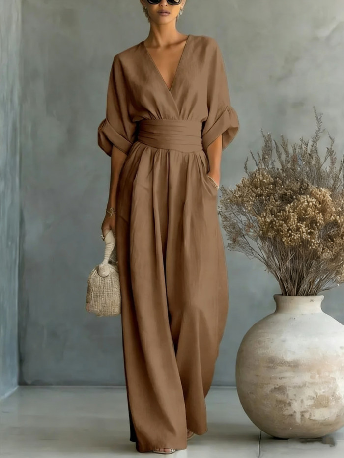 Casual Patchwork O Neck Regular Jumpsuits(4 Colors)