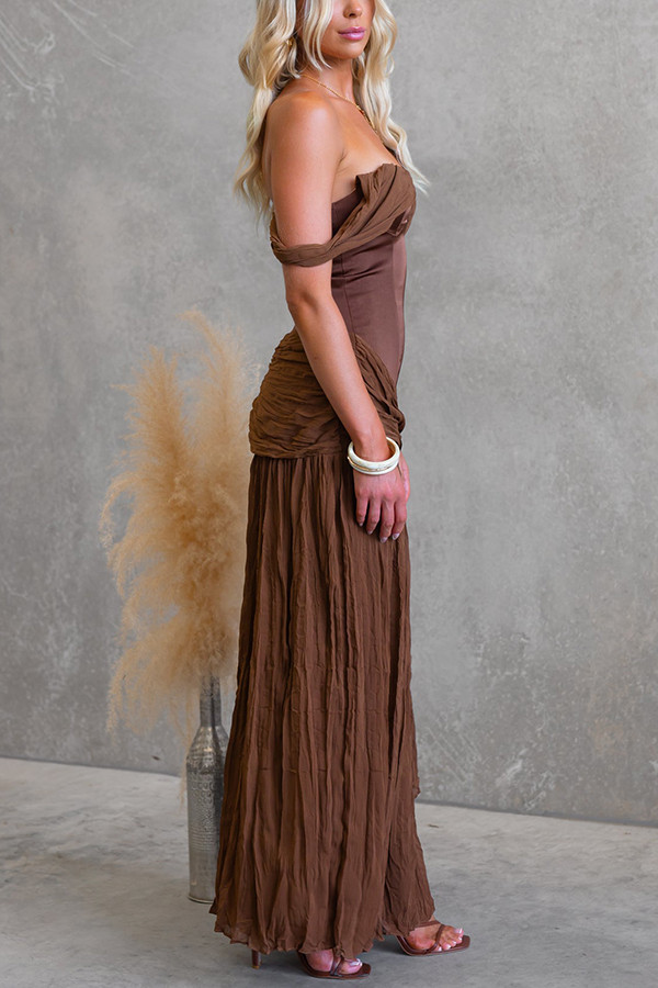 Zariyah Satin Bodice Asymmetric Neck Tie-up Waist Chiffon Hem Maxi Dress